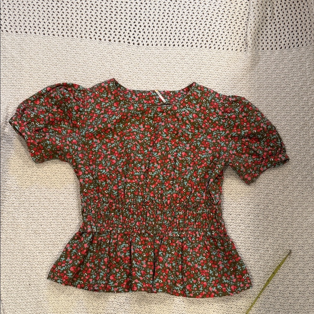 FREE PEOPLE WOMENS M Floral Puff Sleeve Top
